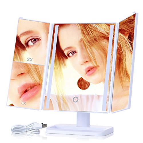 Preisvergleich Produktbild KINDEN Make-up Spiegel LED Beleuchtung Kosmetikspiegel beleuchtet Dimmbar Schminkspiegel Tischspiegel Batteriebetrieben für Make-up Rasur