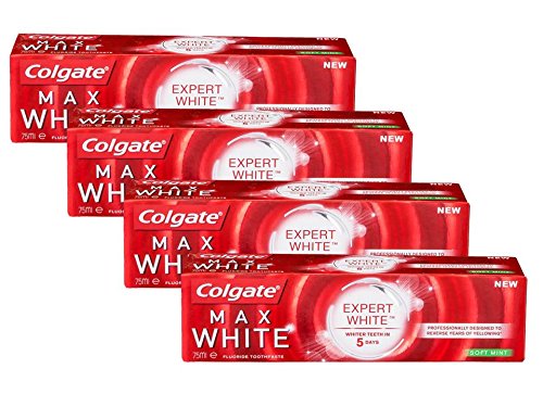 Colgate Max White Expert White Soft Mint Pasta Dentífrica - 75 ml, pack de 4