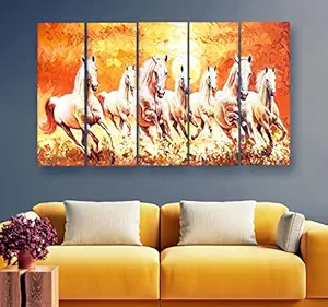 Artdira 7 Horses Vastu Prosperity Multiple Frames Wall Painting For Living Spaces, Bedroom, Hotels & Office With Sparkle Touch 7mm Hard Wooden Board (50*30 inches) AD_MFC_71