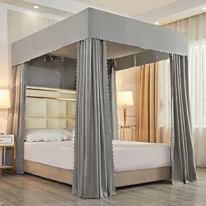 Mengersi 4 Corner Post Canopy Bed Curtains Windproof Lightproof Bedroom Decoration for Adults Girls Bed Canopies Full Size
