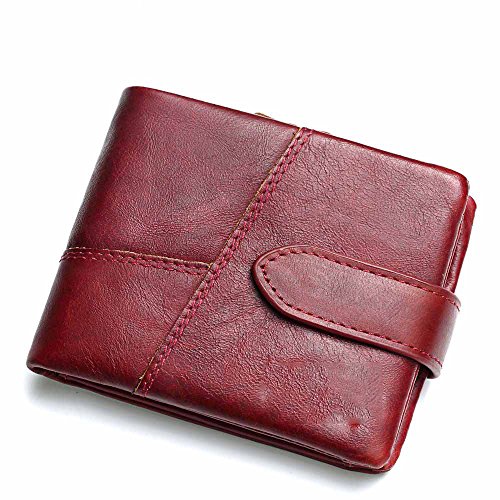 Preisvergleich Produktbild AUMING Damen Short Wallet RFID Blocking Echtes Leder Reißverschluss Brieftasche