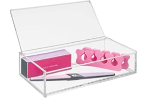 mDesign Organizer na kosmetyki do makijażu lub biżuterię – Plastikowe pudełko na kosmetyki z zamykaną pokrywką – Elegancki pojemnik do przechowywania – Przezroczysty/chrom