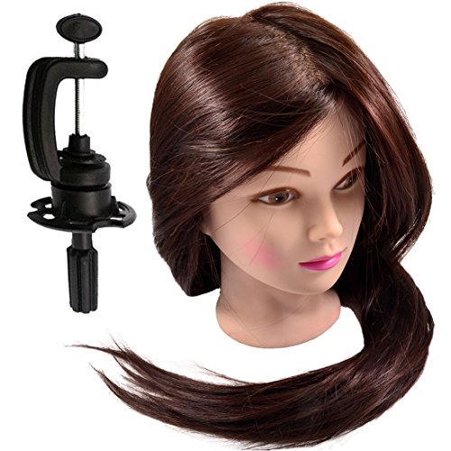 Neverland Professional 22" 30% Real Human Hair Hairdressing Equipment Styling Head Doll Mannequin Training Head Tools Braiding Cutting Student Practice Model with Clamp