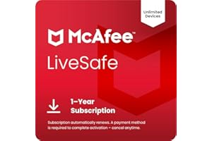 McAfee LiveSafe Unlimited Devices 2025, Antivirus, VPN, Scam Protection, Security Software, Identity Monitoring, 1-Year Subscription with Auto-Renewal, Digital download, PC/Mac/iOS/Android