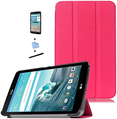 TIODIO® 4 in 1 Ultra Slim Unique Stand Case PU Leather Folded Cover Design For LG G Pad F 8.0 (AT&amp;T V495 / T-Mobile V496), Screen Protector Film and Stylus Pen included, Magenta