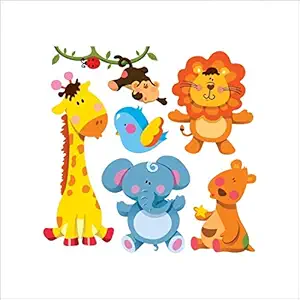 PRINTELLIGENT Cartoon Cute Animals Wall Sticker Jungle Theme Kids Wallpaper Decal Sticker Waterproof