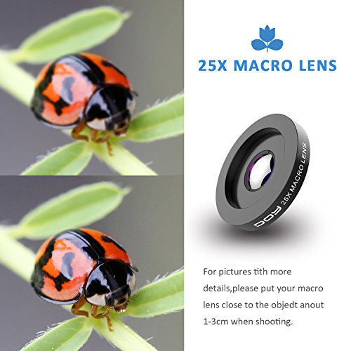 Fisheye-Lens-DOY-4-in-1-Clip-On-Lens-Kits-205-Degree-Fisheye-Lens-032X-Wide-Angle-Lens-225X-Macro-Lens-for-iPhone-766s-Plus5SE-LG-HTC-Huawei-Samsung-and-Most-Smartphones-Black