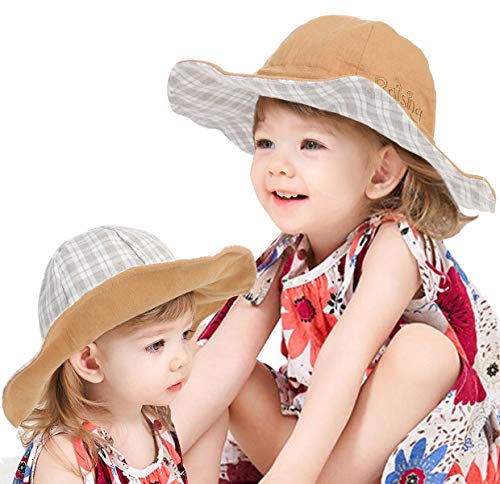 Lachi Sombrero de Sol Niña Gorra de Sol Chica Gorro de Playa Niñas Anti UV Reversible Doble Cara Protección Solar Alas Anchas Transpirable para Viaje Beach Piscina al Aire Libre 3-7 años.