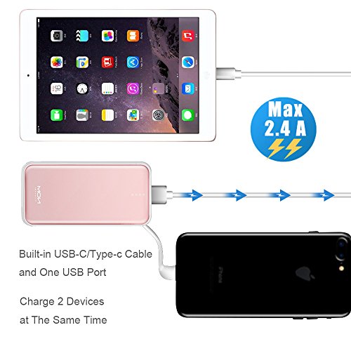 Moxnice Batterie Externe 10000mAh Power Bank Petit Chargeur Portable Rapide et Portable de Batterie avec USB C C  ble Int  gr   pour iPhone Android Samsung Galaxie Huawei iPad Tablette-Rose