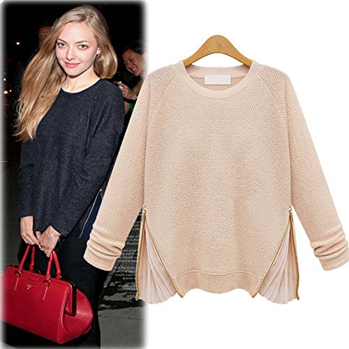 YQ16 2015 The New Women Chiffon Splice Sweaters (M, PINK)