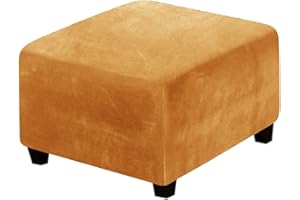 HOOWARM Stretch Ottoman Covers Round/Square Footstool Cover, Velvet Modern Removable Washable Large Stretch Pouffe Cover Anti-Slip Dustproof Foot Stool Slipcovers With Elastic Bottom Swivel chair cover(A30,80
