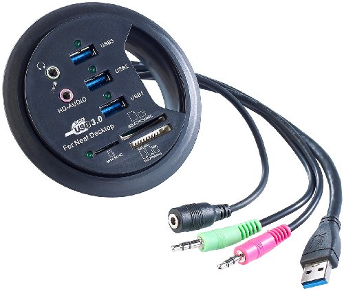 Xystec Tisch-Kabeldose 80 mm, USB-3.0-Hub, Card-Reader, Audioanschluss