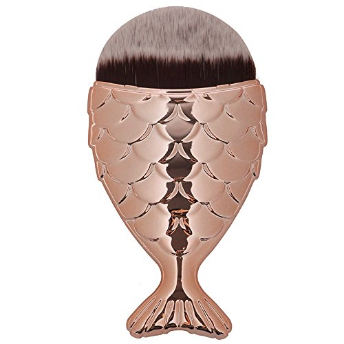 NEEDOON Meerjungfrau Fish Make Up Brush Pinsel Beruf Foundation Powder Blending Blush Rund Bürste Kosmetik Schönheit Tools,Kaffee