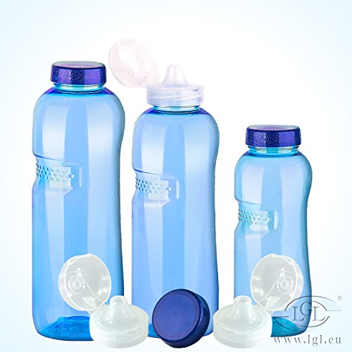 3er Set Trinkflaschen 0,5-0,75-1L Wasserflaschen + 3 x Trinkdeckel - 2