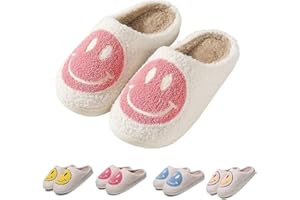 GYOSHI Smile Face Slippers for Women Men, Retro Soft Plush Lightweight Smile Face House Slippers, Indoor Outdoor Cozy Trendy Slip-On Slipper, Cute Fashion Slippers Gift Slippers