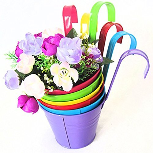 Hängetöpfe Übertopf balkon Blumentopf von Colleer, 10 Stück/10 Farben Eisen hängend Balkontopf Pflanztopf Set (mit Haken) ideal für Balkon Fenster Garten Deck Terrasse Zaun (10pcs) - 8