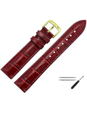 MARBURGER Uhrenarmband 18mm Leder Braun - Rindsleder, Kroko Prägung - Inkl. Zubehör - Ersatzarmband, Schließe...