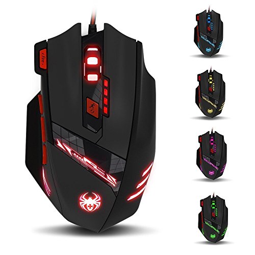 DLand Zelotes T90 Professional 9200 DPI High Precision USB Wired Gaming Maus, 8 Tasten, mit 7 Arten Modi von LED Lampe, Gewicht Tuning Set kompatibel mit Windows 7, 8, XP, Vista, ME, 2000 und so weiter. - 2