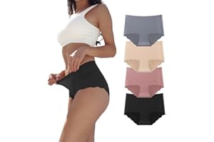 Dumwis Unterhosen Damen,Nahtlos Slips Unterwäsche Frauen,Hohe Taille Panties,No Show Panties,Mehrpack 4Er Pack Hipster Bequeme Ohne Abzeichnen Seamless Slips