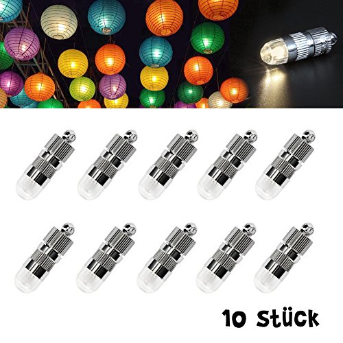 Dazone 10x Mini LED-Ballons Lichter mit Batterien Wasserdicht Luftballons Beleuchtung Blumendekor für Lampions Papierlaternen Hochzeit Party LED Licht Dekoration - Warmweiß [Energieklasse A+]