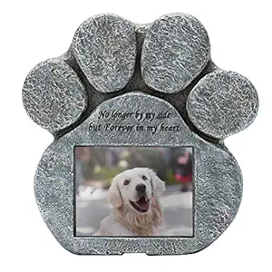 EXPAWLORER Pet Paw Memorial Stone with a Photo Frame and Sympathy Poem, Pet Loss Gigts in Garden Backyard Marker Grave Tombstone for Dogs Cats