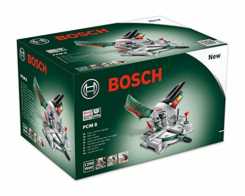 Bosch DIY Kapp- und Gehrungssäge PCM 8, Arbeitsklemme, Kreissägeblatt Optiline Wood, Staubbeutel, Karton (1200 W, Kreissägeblatt Nenn-Ø 216 mm) - 6