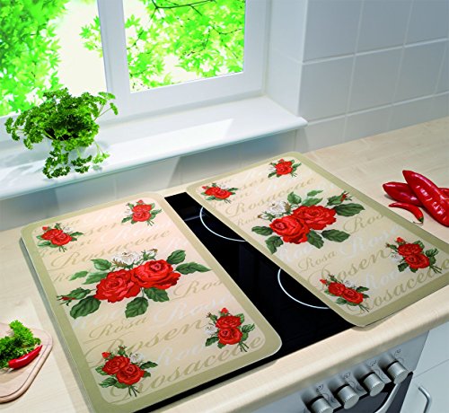 WENKO 2521447500 Herdabdeckplatte Universal Rosen – 2er Set, für alle Herdarten, Gehärtetes Glas, 30 x 1.8-4.5 x 52 cm, Mehrfarbig - 4