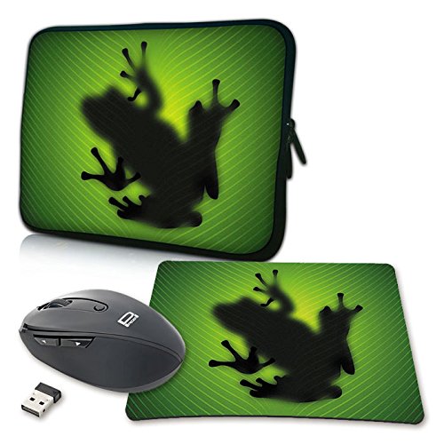 PEDEA Design Schutzhülle Notebook Tasche bis 17,3 Zoll (43,9cm) mit Mauspad und schnurloser Maus, Green Frog