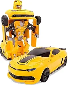 INDITEMS Robot Sports Car Toy with Convertible Robot with Lights, Music & Bump & Go Function for Kids,(Image May Vary)