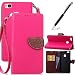 Produktbild Für Huawei P9 Lite Hülle, GrandEver Lederhülle Handschlaufe Schutzhülle Flip Case Baum Blatt Design Backcover Flip Cover Wallet Hardcase im Bookstyle Handyhülle Tasche mit Standfunktion Kartenschlitz Schutzfolie Buchstil Klapptasche in Lederoptik Etui Brieftasche (Rose Red) und Schwarz Stylus Pen