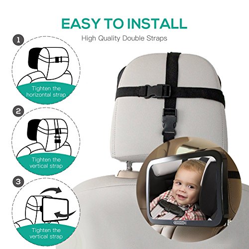 COOODI Rücksitzspiegel für rückwärts gerichteten Kindersitz für Babyschalen schwarz für Autositz Einstellbar Babyschalenspiegel Sicherheitsspiegel Babyspiegel - 6