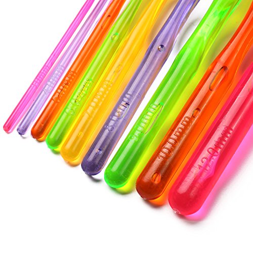 Luxbon 9 Stück Häkelnadel Nadelset Crochet Hooks Stricknadeln aus bunt Acryl verschiedene Farben Größen 3mm – 12mm - 4