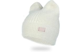 INOMAK Bonnet Oreille de Chat pour Les Femmes, Bonnet d’Oreille de Chat en Laine tricotée Solide, Bonnet Pull Chaud, Bonnet Extensible