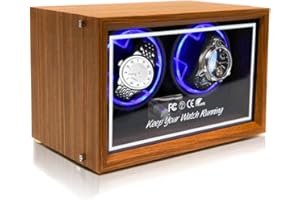 TAITUS 2 Slots Automatic Watch Winder with LED Light Soft Flexible Watch Pillow AC Adapter plexiglass cover Quiet Motor 4 Rotation Modes