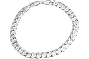 TREASURE BAY TreasureBay Mens Solid 925 Sterling Silver Chain Bracelet - 7mm Curb Chain Length 18.5cm, 19.5cm, 20cm, 21cm and 23cm
