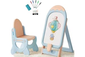 ROMARK Lavagna Bambini Regolabile in Altezza - Lavagnetta con sedia - gomma - pennarelli e numeri magnetici - gioco - bambini