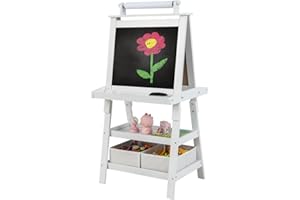 Maxmass 3 in 1 Kids Art Easel, Double-Sided Whiteboard & Chalkboard with Paper Roll, Art Drawing Board Stand for Nursery and Baby Toddler Junior Bedrooms (White)