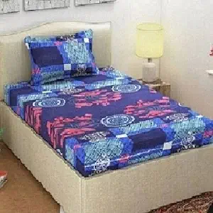Cotton Villas 3D Printed Microfiber for Single bedsheet for Single Bed Blue Chakri Geomatric with 1 Pillow Cover Microfiber and Cotton Mix Color White (88 X 60 inch )