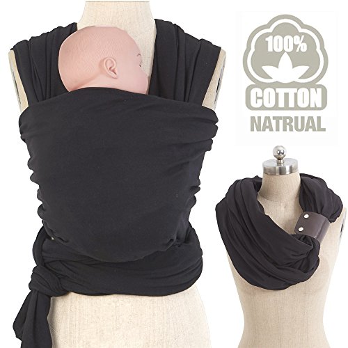Allis Baby Sling Stretchy Wrap Carrier with Leather Cuff (Black)