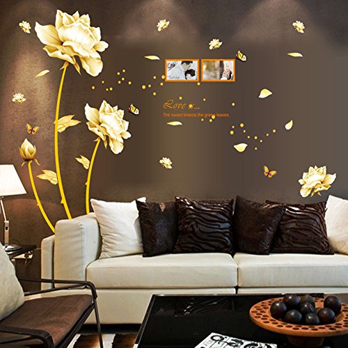 Ouneed® Wandaufkleber Wandtattoo Wandsticker , Gold Tulpe-Blumen-Wand-Aufkleber entfernbares Abziehbild Ausgangsdekor DIY Kunst Dekoration - 3