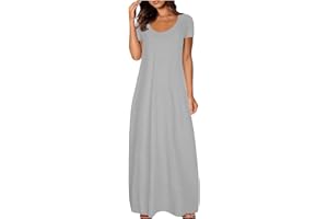 ZHSXERTWY Maxi Dresses for Women UK Short Sleeve Summer Ladies Casual Long Dress Round Neck Plain Sundress Stretchy Loose Fit Plus Size Clothing