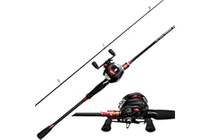 Kilitn Canne à pêche et Moulinet, Baitcasting Combo Baitcast Reel, 1,8 m 2,1 m 2 pièces en Fibre de Verre Durable enveloppée de Fibre de Carbone avec poignée Confortable en EVA