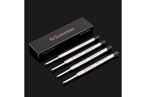Scriveiner Ballpoint Refill Black Medium - 4 Black P900 Ballpoint Pen Refills, Stainless Steel Tip with Tungsten-Carbide Ball, Made in Germany & Suitable for Scriveiner Pens and Many Other Brands