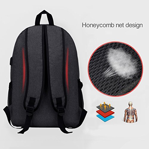 Rucksack Herren Damen Schulrucksack Rucks  cke Wasserfeste Schul-Reise Tasche mit USB Ladestation  Schwarz 