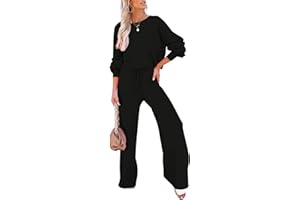 Sovoyontee Damen 2-Teiliges Set Loungewear Langarm Kurz Top Weitem Hose Pullover