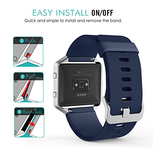 MoKo Fitbit Blaze Armband – Silikon Sportarmband Sport Band Uhrenarmband Uhr Erstatzband mit Stiftschließe aus Edelstahl für Fitbit Blaze Smart Fitness Watch, Mitternachtsblau - 6