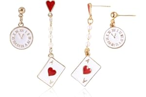 FBTOPNUM Einzigartige lustige 18 Karat vergoldete hypoallergene Poker-Herzen und Uhrenanhänger baumeln Tropfen-Ohrstecker für Frauen-Mädchen-Glücksspiel-Casino-Schmuck-Geschenk（2 Paar）