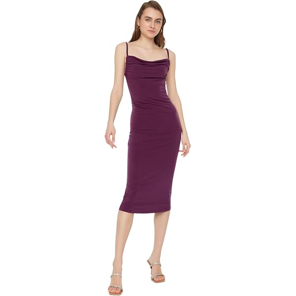 Trendyol Woman Fitted Bodycon Square Collar Knit Plus Size Dress Vestito, Black, 2XL Donna