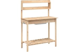 vidaXL Table de Rempotage et Évier, Support pour Plantes avec Étagère, Établi de Rempotage avec Rangement, Meuble de Jardin Patio Terrasse, Bois Massif Sapin