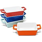 Joeji's Kitchen Set of 4 Mini Rectangle Ceramic Oven Baking Dishes - Ideal for Mini Lasagne Shepherds Pie and More - Small Ca